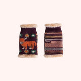Powder Highland Cow Wrist Warmers In Damson