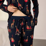 Chelsea Peers Christmas Giraffe Print Long Pyjama Set