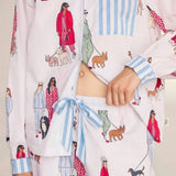 Chelsea Peers Organic Cotton Dog Walking Print Long Pyjama Set