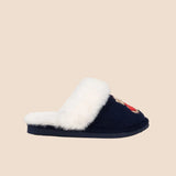 Chelsea Peers Corduroy Embroidered Christmas Chip the Cockapoo Slippers In Navy