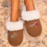 Chelsea Peers Corduroy Embroidered Leopard After Party Mule Slippers In Brown
