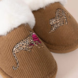 Chelsea Peers Corduroy Embroidered Leopard After Party Mule Slippers In Brown