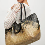 Allsaints Allington Straw Tote Bag in Black / Peat / Natural