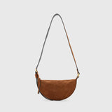 AllSaints Half Moon Suede Crossbody Bag In Cognac Brown