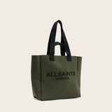 AllSaints Izzy Large Logo Knitted Tote Bag in Olive Green