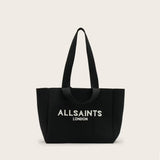 Allsaints Izzy Logo Print Medium Tote Bag In Black