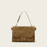 AllSaints Ursa Suede Satchel Bag in Biscuit Brown