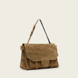 AllSaints Ursa Suede Satchel Bag in Biscuit Brown