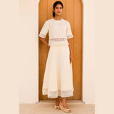 Aspiga Linen Lace Skirt In Butter Milk Cream