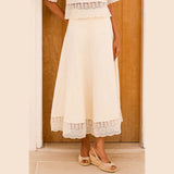 Aspiga Linen Lace Skirt In Butter Milk Cream