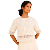 Aspiga Linen Lace Top In Butter Milk Cream