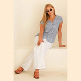Aspiga Lisbon Viscose Crinkle Blouse In Circle White Blue