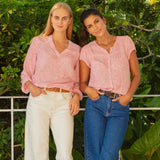 Aspiga Lisbon Viscose Crinkle Blouse in White/Pink