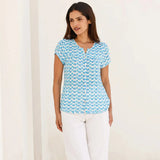 Aspiga Lisbon Viscose Crinkle Blouse in White/Turquoise