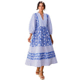 Aspiga Martha Organic Cotton Print Mix Dress In Cobalt