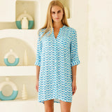 Aspiga Mila Viscose Crinkle Shirt Tunic in White/Turquoise