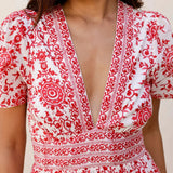 Aspiga Pippa Organic Cotton Short Sleeve Block Print Dress in Red