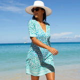 Aspiga Santorini Cotton Kaftan in White/Turquoise