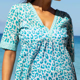 Aspiga Santorini Cotton Kaftan in White/Turquoise