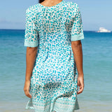 Aspiga Santorini Cotton Kaftan in White/Turquoise