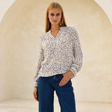 Aspiga Smocked Organic Cotton Cheesecloth Blouse in Ecru/Navy
