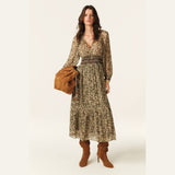 ba&sh Coraly Rushed Waiste 3/4 Sleave Dress In Encru