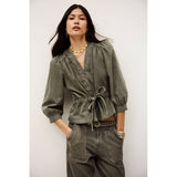 ba&sh Olavina Tie Waist Top In Kaki