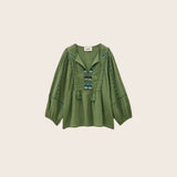 ba&sh POEME Embroidered Cotton Blouse In Green