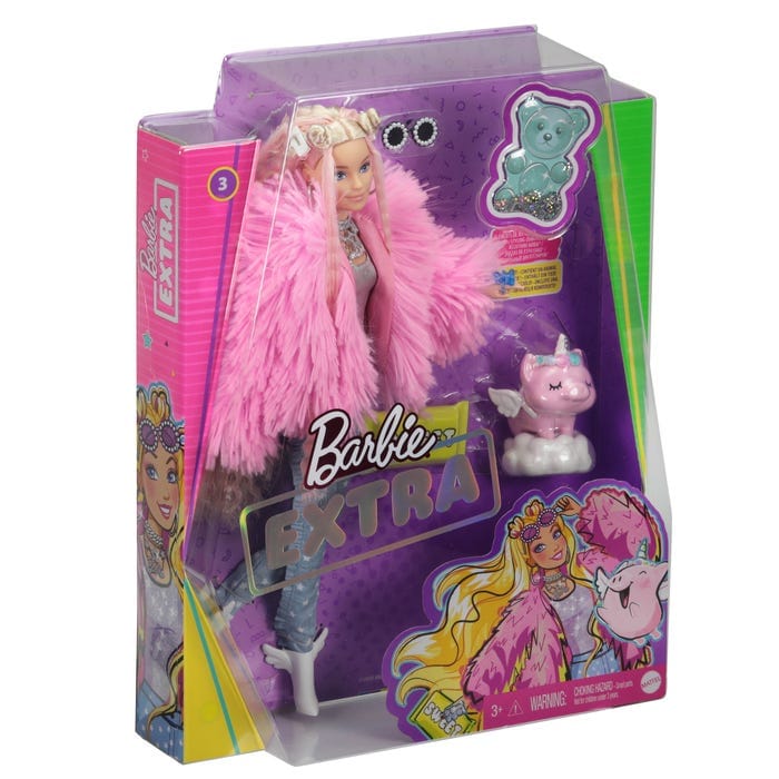 Barbie extra doll pink fluffy jacket deals