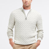 Barbour Cable Knit Half Zip Jumper in Ecru Marl
