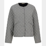 Barbour Cashel Gingham Collarless Quilted Jacket In Navy