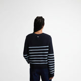 Barbour Hinton Striped Crew Neck Jumper In Dark Navy Stripe