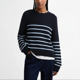 Barbour Hinton Striped Crew Neck Jumper In Dark Navy Stripe
