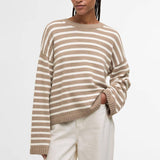 Barbour Rosie Striped Crew Neck Jumper In Fawn