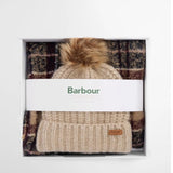 Barbour Saltburn Beanie & Tartan Scarf Gift Set In Gardenia Tartan