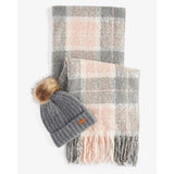 Barbour Saltburn Beanie & Tartan Scarf Gift Set In Grey Rose