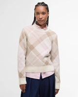 Barbour Sara Tartan Crew Neck Jumper In Beige