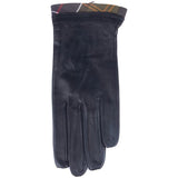 Barbour Tartan Trimmed Leather Gloves In Black