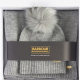 Barbour International Sparkle Beanie And Scarf Gift Set In Grey Marl