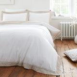Bianca Fine Linens Oxford Lace 200 Thread Count Cotton Double Duvet Cover Set with Pillowcases White Natural