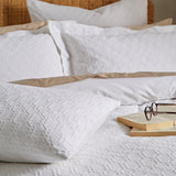 Bianca Fine Linens Waffle 180 Thread Count Cotton Circle Super King Duvet Cover Set with Pillowcases White