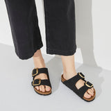 Birkenstock Arizona Big Buckle Nubuck Leather In Black/Gold