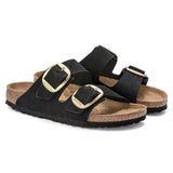 Birkenstock Arizona Big Buckle Nubuck Leather In Black/Gold