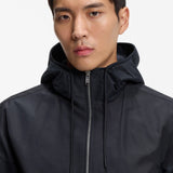 Boss Water-Repellent Hooded Jacket In Microfibre Poplin Dark Blue