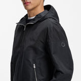 Boss Water-Repellent Hooded Jacket In Microfibre Poplin Dark Blue