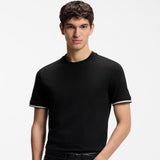 Boss Cotton-Jersey T-shirt With Signature-Stripe Cuffs Black