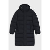 BOSS Longline Water-Repellent Padded Jacket With Hood In Dark Blue