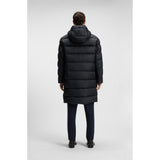 BOSS Longline Water-Repellent Padded Jacket With Hood In Dark Blue