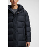 BOSS Longline Water-Repellent Padded Jacket With Hood In Dark Blue