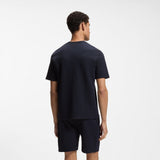 Boss Cotton-Blend Pyjama T-shirt in Dark Blue With Embroidered Logo